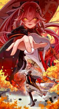 1girl absurdres black_jacket black_shoes board_game braid breasts changli_(wuthering_waves) closed_mouth colored_extremities commentary detached_hair dress feather_hair fingernails go_(board_game) hair_between_eyes hair_extensions hair_ornament high_heels highres holding holding_umbrella jacket jiangchuan_hong large_breasts looking_at_viewer looking_to_the_side multicolored_hair multiple_views oil-paper_umbrella orange_eyes pink_hair red_hands ring_hair_extensions shoes smile turning_head two-tone_hair umbrella white_dress white_hair wuthering_waves