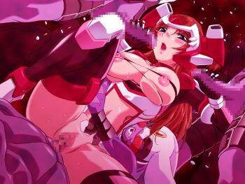 1girl 3boys blue_eyes blush breasts censored double_handjob game_cg gan-chan_(artist) gangbang gloved_handjob gloves group_sex handjob hetero hitozuma_sentai_aisaiger large_breasts long_hair magical_girl morisaki_miku mosaic_censoring multiple_boys nipples non-web_source official_art open_mouth penis pussy rape red_hair saiger_rose sex solo_focus sweat thighhighs torn_clothes vaginal variant_set