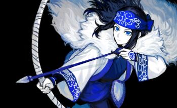 ainu_clothes asirpa black_hair blue_eyes bow dynamic_pose golden_kamuy highres morv403 sketch