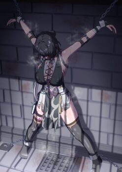 ball_gag bdsm bound bound_legs bound_wrists commentary_request egg_vibrator gag gagged gloves highres immobilization original restrained sex_toy vibrator zetsu_red