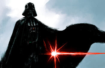 1boy armor black_cape blue_background cape chun_lo commentary cowboy_shot darth_vader energy_sword english_commentary facing_viewer floating_cape helmet holding holding_sword holding_weapon lightsaber male_focus red_lightsaber sith solo standing star_wars sword two-tone_background weapon white_background