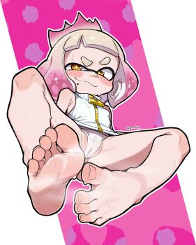 barefoot blush covered_pussy crown dress feet gradient_hair highres inkling laz_gm loli looking_at_viewer mole mole_under_mouth multicolored_hair multiple_girls nintendo panties pearl_(splatoon) pink_hair short_dress short_hair smile splatoon_(series) splatoon_2 tentacle_hair thick_eyebrows underwear white_dress white_hair white_panties yellow_eyes zipper_pull_tab