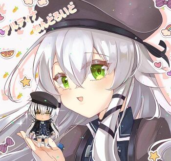 1girl altina_orion beret commentary_request crossed_bangs eiyuu_densetsu figure green_eyes grey_hat hair_between_eyes hat long_hair looking_at_viewer open_mouth real_life_insert sen_no_kiseki sen_no_kiseki_(series) sen_no_kiseki_iii smile solo two_side_up white_hair zer00han