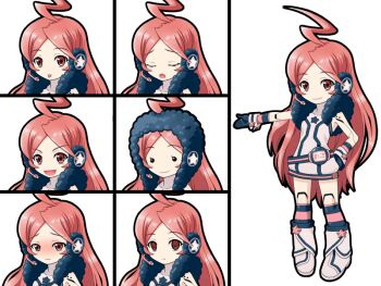 1girl :d :p ahoge android animated animated_gif belt blush boots reference_sheet chibi closed_eyes dress empty_eyes gloves headphones headset kneehighs lip_sync_model lipsync_model long_hair mameshiba_(pixiv_59310) multicolored_legwear multiple_expressions open_mouth red_eyes red_hair sf-a2_miki simple_background smile socks star_(symbol) striped_clothes striped_gloves striped_socks striped_thighhighs tears thighhighs tongue tongue_out vocaloid wrist_cuffs