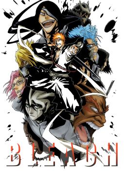 Rule 34 | 1girl, 6+boys, baraggan louisenbairn, black hair, bleach, blonde hair, blue hair, bone necklace, brown eyes, brown hair, closed mouth, collarbone, colored eyelashes, copyright name, coyote starrk, dark-skinned male, dark skin, espada, eyepatch, facial mark, full body, glasses, green eyes, grimmjow jaegerjaquez, holding, holding sword, holding weapon, hollow mask, japanese clothes, jewelry, kubo tite, kurosaki ichigo, lips, long hair, medium hair, multiple boys, necklace, nnoitra gilga, official art, open mouth, orange hair, pink hair, shihakusho, shikai, short hair, simple background, spiked hair, sword, szayelaporro granz, tan, teeth, tier harribel, ulquiorra cifer, weapon, white background, yammy llargo, yellow eyes, zangetsu (shikai), zanpakutou, zommari rureaux