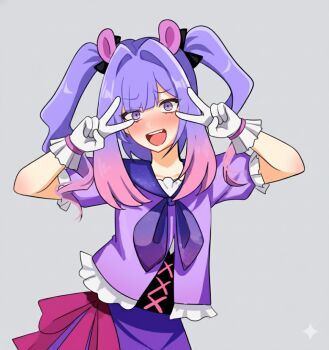 bear cutye dress idol non-web_source original pink_hair purple_eyes purple_hair ribbon v woda