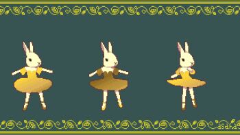 5girls animal_head animated animated_gif arabesque_(pose) arms_up artist_name asaha ballerina ballet ballet_slippers black_eyes commentary dancing en_pointe english_commentary green_background looping_animation multiple_girls original pixel_art rabbit_girl simple_background