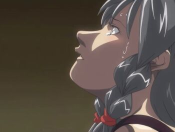 00s 1girl 2006 animated animated_gif bible_black bible_black_new_testament black_hair braid braided_ponytail braided_sidelock defloration grey_hair hetero implied_sex kiriya_saki open_clothes purple_eyes shin_bible_black sweat tagme tears twin_braids