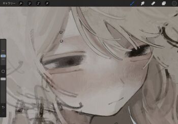 1girl art_program_in_frame blonde_hair blush closed_mouth eyebrow_piercing face_piercing half-closed_eyes highres neck original piercing procreate_(medium) procreate_(software) sleepy ume_(ume_x0x)