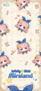 Rule 34 | + +, 1girl, absurdres, argyle background, arrow (symbol), artist request, beret, blue bow, blue bowtie, blush stickers, boots, border, bow, bowtie, brooch, brown boots, brown border, brown eyes, bubbly voyage (infinity nikki), character name, copyright name, dotted line, excited, eyelashes, frilled bowtie, frown, hair ornament, hair rings, hairclip, halftone, hat, hat bow, hat ornament, head only, highres, infinity nikki, jewelry, logo, looking at viewer, multiple expressions, multiple views, nikki (nikki), nikki (series), official art, official wallpaper, one eye closed, open mouth, outline, outside border, pink hair, rabbit hair ornament, sad, short hair, shout lines, smile, sparkling eyes, star (symbol), star hat ornament, tareme, white hat