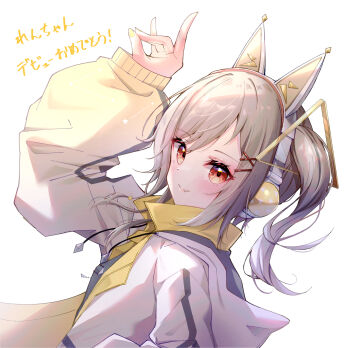 1girl animal_ear_headphones animal_ears cat_ear_headphones cat_ears fake_animal_ears fang fox_ear_headphones fox_ears grey_hair hair_ornament headphones highres jacket long_hair orange_eyes project_nebula side_ponytail smile solo suzuri_ren swept_bangs toki_(toki_ship8) virtual_youtuber white_jacket x_hair_ornament