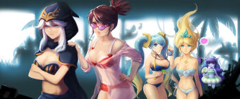 4boys 5girls adapted_costume alternate_costume anger_vein animal_ears aqua_eyes aqua_hair ashe_(league_of_legends) bikini bikini_top_only blonde_hair breasts brown_hair chomper cleavage dakun fairy fizz_(league_of_legends) glasses gradient_hair grey_eyes hand_fan heartseeker_vayne hood innertube janna_(league_of_legends) jewelry league_of_legends long_hair lulu_(league_of_legends) midriff multicolored_hair multiple_boys multiple_girls navel necklace paper_fan pendant pix_(league_of_legends) ponytail purple_hair rumble_(league_of_legends) see-through_clothes side-tie_bikini_bottom silver_hair singed sona_(league_of_legends) sunglasses swim_ring swimsuit teemo tree uchiwa vayne_(league_of_legends) very_long_hair ward_(league_of_legends) when_you_see_it