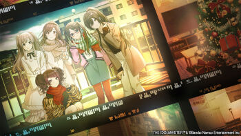 5girls :o animal_print aqua_nails bandage_on_face bandages belt black_hair black_shirt blue_eyes blunt_bangs box breasts brown_eyes brown_hair brown_jacket brown_shirt building cable_knit christmas_ornaments christmas_tree coat commentary_request day diagonal_bangs earrings feet_out_of_frame framed frilled_skirt frills fur-trimmed_coat fur_coat fur_trim game_cg gift gift_box glasses green_scarf grey_hair hairband hand_in_own_hair hand_on_own_thigh head_tilt high_ponytail highres idolmaster idolmaster_shiny_colors indoors jacket jewelry l&#039;antica_(idolmaster) lapels leaning_forward letterman_jacket long_coat long_hair long_skirt long_sleeves looking_at_viewer medium_breasts mitsumine_yuika multiple_girls multiple_scarves nail_polish neck_ribbon necklace notched_lapels off_shoulder official_art one_eye_closed outdoors pants pantyhose parted_bangs parted_lips photo_(object) pink_jacket pink_scarf pom_pom_(clothes) ponytail purple_eyes purple_hair railing red-framed_eyewear red_pantyhose red_scarf ribbon ring scarf shirase_sakuya shirt short_twintails sidelocks skirt sleeves_past_wrists small_breasts smile squatting standing striped_clothes striped_scarf suspender_skirt suspenders sweater tanaka_mamimi television tiger_print tsukioka_kogane turtleneck turtleneck_sweater twintails v v_arms vignetting w white_coat white_sweater yellow_eyes yellow_pants yukoku_kiriko