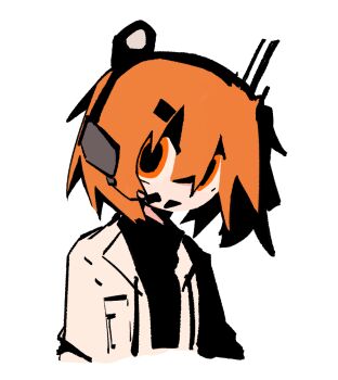 1girl a.i._voice adachi_rei commentary headset jacket looking_at_viewer medium_hair mourn._(pheta19002119) open_clothes open_jacket open_mouth orange_eyes orange_hair simple_background sitting smile upper_body utau white_background white_jacket