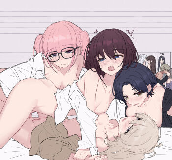 6+girls ahoge ai_(girls_band_cry) awa_subaru black_hair blue_eyes blue_hair blush breasts brown_hair chinese_commentary commentary_request diamond_dust_(girls_band_cry) ebizuka_tomo everyone fingering gangbang girls_band_cry glasses grey_eyes grey_hair group_sex highres hina_(girls_band_cry) iseri_nina kawaragi_momoka long_hair medium_breasts multiple_girls nana_(girls_band_cry) off_shoulder one_side_up open_mouth pink_hair rin_(girls_band_cry) rupa_(girls_band_cry) saliva shirt short_hair small_breasts sweat togenashi_togeari white_hair white_shirt yellow_eyes yun_cao_bing yuri