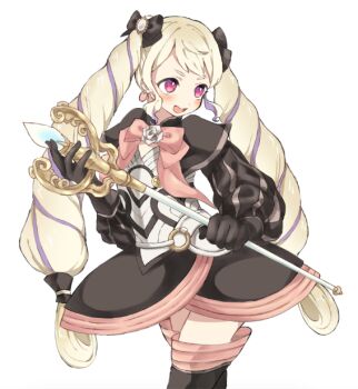 1girl aomeeso aristocratic_clothes black_bow blonde_hair bow drill_hair elise_(fire_emblem) fire_emblem fire_emblem_fates hair_bow long_hair nintendo princess purple_eyes purple_hair twin_drills twintails
