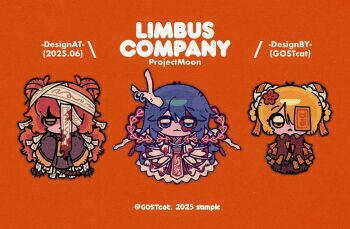 Rule 34 | 1boy, 2girls, :3, aqua eyes, black eyes, black hair, blonde hair, blue hair, brown dress, bug, bun cover, centipede, chinese clothes, closed mouth, commentary, don quixote (project moon), double bun, dragon horns, dress, e.g.o (project moon), eastern dragon horns, full body, gostcat, green eyes, hagoromo, hair bun, hanfu, heterochromia, highres, hong lu (project moon), horns, hundred-footed death maggot (e.g.o), ishmael (project moon), limbus company, long hair, looking at viewer, multiple girls, ofuda, orange hair, project moon, red sheet (e.g.o), shawl, sidelocks, single horn, sleeves past fingers, sleeves past wrists, smile, symbol-only commentary, tears of the tarnished blood (e.g.o), very long hair, white hanfu