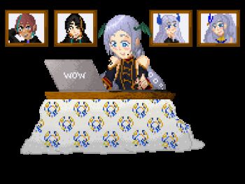 Rule 34 | 1girl, animated, animated gif, ashieda lenri, blue eyes, colored skin, computer, demon girl, drawing, hair ornament, hololive, hololive indonesia, indie virtual youtuber, laptop, lowres, natsume ulta, pavolia reine, pixel art, pixelated, pochimaru (vtuber), silver hair, tentacle hair, virtual youtuber, wacom, white skin, wing hair ornament, yukimaru kyuu