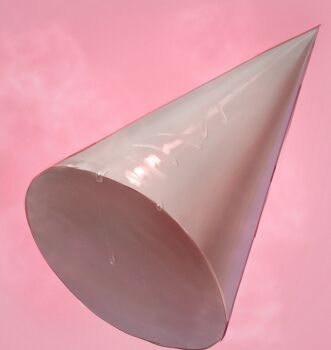 absurdres commentary cone_(geometry) english_commentary full_body highres no_humans object_focus pink_background presenting shiny_skin simple_background steaming_body still_life sweat wass_nonnam