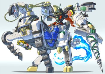 1boy armor chain clenched_hand clenched_hands daijuujin daizyuzin dino_megazord dragon_caesar dragonzord glowing glowing_eyes holding holding_chain holding_polearm holding_weapon horns king_brachion kyouryuu_sentai_zyuranger mecha no_humans polearm power_rangers redesign riding robot science_fiction solo super_robot super_sentai titanus tokusatsu ultimate_daizyuzin urara_(urara-nya) weapon yellow_eyes