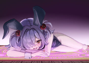 Rule 34 | 1girl, absurdres, animal ears, blue archive, blush, brown eyes, choko bike, commentary request, fake animal ears, grey hair, hair ornament, hair over one eye, highres, jewelry, kanoe (blue archive), leotard, long hair, looking at viewer, lying, lying on magic circle, magic circle, on stomach, open mouth, pantyhose, peanut mouth, playboy bunny, rabbit ears, ring, solo, very long hair, wrist cuffs