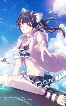 black_hair cho_kaguya-hime! commentary_request crossdressing crossdressing_(mtf) highres horns jewelry komazawa_noi long_hair multicolored_hair necklace pink_eyes pink_hair pink_horns sorahoshi_ichino two-tone_hair v