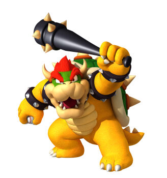 3d absurdres baseball baseball_bat bowser bridgeman claws club_(weapon) creature dakota&#039;s_dimension foxxy_cleopatra highres horns kenny_james mario_(series) new_super_mario_bros._wii nintendo no_humans official_art red_eyes red_hair shell spikes super_mario_bros._1 swordsealocust voice_actor_connection weapon white_background