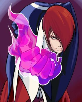 Rule 34 | 1boy, fire, formal clothes, iori yagami, long sleeves, male focus, male hand, podunkb, pyrokinesis, suit, the king of fighters, yagami iori