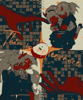 2girls aged_down blue_hair colored_skin commentary_request demon_girl demon_horns green_hair guru.zong highres horns kneesocks_(psg) looking_at_another multiple_girls panty_&amp;_stocking_with_garterbelt red_skin scanty_(psg)