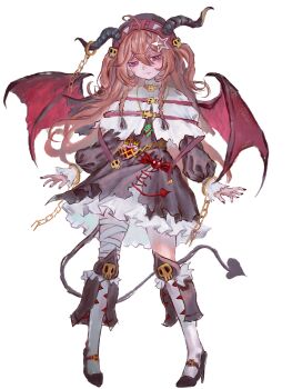 1girl absurdres bandaged_leg bandages black_dress black_horns black_nails black_shoes black_tail black_veil brown_hair closed_mouth commentary demon_girl demon_horns demon_tail demon_wings dress english_commentary evil_neuro-sama fang full_body hair_between_eyes hair_ornament hairband high_heels highres horns long_hair long_sleeves nail_polish neuro-sama red_eyes red_wings shoes simple_background skin_fang socks solo standing star_(symbol) star_hair_ornament tail two_side_up vedal_ai veil virtual_youtuber white_background white_socks wings yngxx1895996