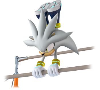 1boy 3d :/ absurdres animal_ears animal_nose blue_boots body_fur boots closed_mouth full_body furry furry_male gloves grey_fur grey_hair gymnastics highres long_hair looking_afar male_focus mario_&amp;_sonic_(series) mario_&amp;_sonic_at_the_london_2012_olympic_games neon_trim official_art serious sideways_mouth silver_the_hedgehog simple_background solo sonic_(series) spiked_hair swinging third-party_source transparent_background uneven_bars_(gymnastics) upside-down white_gloves yellow_eyes