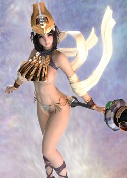 00s 1girl 3d abs bikini bikini_bottom_only black_hair breasts curvy female_focus highres hinemaru huge_breasts large_breasts menace queen's_blade revealing_clothes scepter short_hair solo swimsuit uncanny_valley underboob