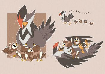 Rule 34 | :d, ?, abstract background, adoptive parent and adoptive child, alternate color, animal focus, artist name, bird, black eyes, bright pupils, cero-sleep, claws, commentary, english commentary, evolutionary line, following, full body, gen 4 pokemon, highres, jumping, looking at another, lying, motion lines, musical note, nintendo, no humans, notice lines, on back, open mouth, outline, pokemon, pokemon (creature), red eyes, shiny pokemon, simple background, smile, square, staraptor, starly, tongue, walking in line, white outline, white pupils, x anus