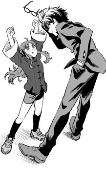 Rule 34 | 1boy, 1girl, ahoge, arima miyako, arms up, bike shorts, blush, bow, buttons, chinese clothes, clenched hands, commentary request, gakuran, glasses, hair bow, hand in pocket, holding, holding removed eyewear, leaning, long sidelocks, long sleeves, looking at viewer, melty blood, melty blood: type lumina, messy hair, metarogu, monochrome, pout, school uniform, shoes, short hair, sidelocks, smile, sneakers, socks, souya high school uniform, tohno shiki, tsukihime, tsukihime (remake), two side up, unworn eyewear