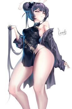 1girl absurdres artist_name blue_archive breasts chinese_clothes commentary double_bun dragon_print hair_bun hair_ribbon highres kisaki_(blue_archive) pencil9 ribbon short_hair solo white_background