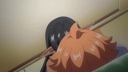 1boy 1girl animated anime_screenshot bed black_hair breasts brown_eyes chotto_dake_ai_ga_omoi_dark_elf_ga_isekai_kara_oikakete_kita clothes_lift collarbone colored_inner_hair dark-skinned_female dark_elf dark_skin elf gradient_hair hair_between_eyes highres large_breasts lifting_own_clothes lips long_hair mariabelle_(chotto_dake_ai_ga_omoi_dark_elf_ga_isekai_kara_oikakete_kita) multicolored_hair nipples on_bed orange_hair pointy_ears purple_hair shirt_lift slit_pupils smile sound sunohara_hinata tagme two-tone_hair undressing video yellow_eyes