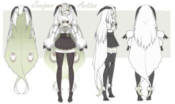 1girl absurdres antennae arthropod_girl arthropod_limbs bad_link black_sclera black_skirt black_tongue blush breasts cleavage colored_sclera colored_skin colored_tongue extra_arms fluffy from_behind from_side full_body green_eyes green_hair hair_over_one_eye highres indie_virtual_youtuber insect_girl insect_wings juniper_(artist) juniper_actias juniper_actias_(idol) large_breasts long_hair looking_at_viewer monster_girl moth_antennae moth_girl moth_hair_ornament moth_wings multicolored_hair multiple_views official_art pleated_skirt reference_sheet short_eyebrows skirt solo streaked_hair thighs turnaround virtual_youtuber white_hair white_skin wings