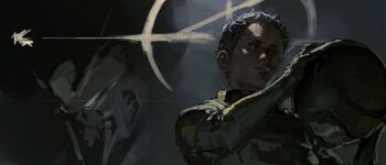 1boy black_hair brown_eyes brown_hair collared_shirt commentary_request compass_uniform guideoflothric1 gundam gundam_hathaway's_flash hathaway_noa helmet highres holding holding_unworn_helmet male_focus mecha mecha_pilot_suit mobile_suit normal_suit_(gundam) robot science_fiction shirt short_hair solo unworn_headwear unworn_helmet v-fin xi_gundam