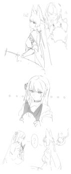 ... 4girls ? absurdres animal_ear_hairband animal_ears braid breasts chinese_commentary chisa_(wuthering_waves) choker closed_mouth coloki commentary_request crossover fake_animal_ears fox_ears fox_girl greyscale hair_ribbon hairband half_up_braid highres holding_hairband hoshimi_miyabi long_hair medium_breasts monochrome multiple_girls ribbon sketch soukaku_(zenless_zone_zero) spoken_question_mark tacet_mark_(wuthering_waves) tailless_(zenless_zone_zero) tsukishiro_yanagi wuthering_waves zenless_zone_zero