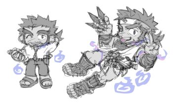 Rule 34 | 1boy, :p, bara, beard, black hair, blue fire, chibi, chibi only, chinstrap beard, cigarette, dark-skinned male, dark skin, deformed, facial hair, facial scar, fire, forked eyebrows, full body, highres, holding, holding cigarette, holding kunai, holding weapon, kunai, looking at viewer, male focus, mature male, mestses, multiple views, muscular, muscular male, ninja, one eye closed, sandayu (housamo), scar, scar on cheek, scar on face, sketch, smile, spot color, thick eyebrows, tokyo houkago summoners, tongue, tongue out, v, weapon