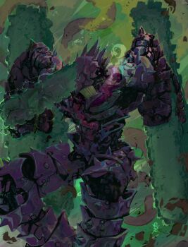 1boy arm_blade armor black_armor chainsaw chainsaw_devil chainsaw_man commentary english_commentary feet_out_of_frame highres intestines jin_(evrythgistwice) monster solo spiked_armor spikes weapon