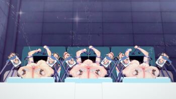 3girls completely_nude highres machine multiple_girls nude peeing pineapple_kk torture