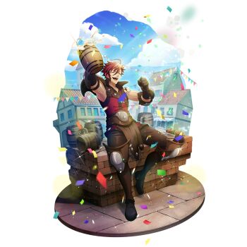 1boy :d arm_tattoo arm_up armor armpits artist_request beer_mug black_gloves black_pants black_shirt blue_sky bread bread_slice brown_armor brown_gloves closed_eyes closed_mouth cloud cloudy_sky collarbone confetti cup day elbow_gloves facing_ahead food frown full_body game_cg gloves greaves grey_armor hair_between_eyes hand_up holding holding_cup l&#039;arc_berg_sickle leather_loincloth loincloth male_focus messy_hair mug official_art open_mouth outdoors pants pauldrons poleyn red_eyes red_hair red_shirt shin_guards shirt short_hair shoulder_armor simple_background single_pauldron sitting sky sleeveless sleeveless_shirt smile solo standing swept_bangs tate_no_yuusha_no_nariagari tate_no_yuusha_no_nariagari_rerise tattoo teeth toast tongue town transparent_background two-tone_armor two-tone_shirt underwear upper_teeth_only v-shaped_eyebrows