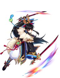 Rule 34 | black gloves, black hair, blade master (latale), dual wielding, fur trim, gloves, highres, holding, latale, long hair, non-web source, pants, red eyes, transparent background, white pants