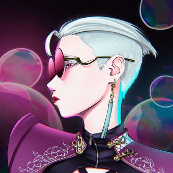 1girl a.k.i._(street_fighter) absurdres alternate_costume ducclingg from_side glasses highres portrait profile red_lips short_hair solo street_fighter street_fighter_6 white_hair