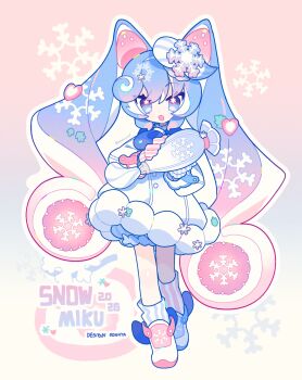 1girl :d asymmetrical_footwear asymmetrical_gloves asymmetrical_legwear blue_eyes blue_gloves blue_hair blue_shoes blue_socks character_name dress food-themed_hair_ornament full_body gloves gradient_background gradient_hair hair_ornament hatsune_miku highres long_hair long_sleeves meimei_(wakamoid) mismatched_footwear mismatched_gloves mismatched_legwear multicolored_hair open_mouth pink_gloves pink_hair pink_shoes pink_socks shoes smile socks solo standing strawberry_hair_ornament striped_clothes striped_gloves striped_socks twintails vertical-striped_clothes vertical-striped_socks vocaloid white_dress yuki_miku yuki_miku_(2026)_(candidate_no.4)