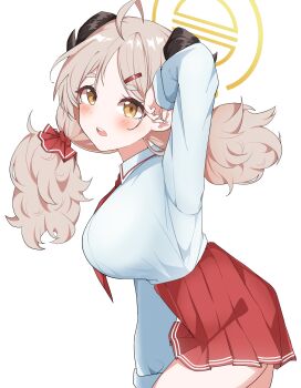 1girl absurdres alternate_costume blue_archive brown_hair cheong2sei highres horns izumi_(blue_archive) looking_at_viewer solo twitter