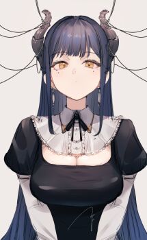 1girl absurdres breasts cleavage expressionless highres horns large_breasts looking_at_viewer ogura_tubuan tagme