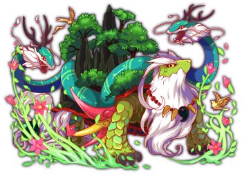 artist_request beak beard bird black_eyes cel_shading closed_mouth colored_sclera crash_fever facial_hair facial_tattoo fang fangs full_body game_cg genbu_(crash_fever) jewelry long_eyebrows magatama magatama_necklace necklace no_humans number_tattoo numbered official_art open_mouth outline red_outline snake solo square square_tattoo tachi-e tattoo thick_eyebrows third-party_source transparent_background tree turtle turtle_shell white_hair white_tail yellow_bird yellow_sclera yellow_wings