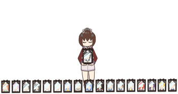 1girl akigumo_(kancolle) amatsukaze_(kancolle) arashi_(kancolle) closed_eyes grey_sailor_collar hagikaze_(kancolle) hamakaze_(kancolle) hatsukaze_(kancolle) headgear hi_ye iei isokaze_(kancolle) isonami_(kancolle) kagerou_(kancolle) kantai_collection kuroshio_(kancolle) maikaze_(kancolle) no_mouth nowaki_(kancolle) oyashio_(kancolle) red_shirt sailor_collar sailor_shirt shiranui_(kancolle) shirt simple_background standing tan_yang_(kancolle) tanikaze_(kancolle) tokitsukaze_(kancolle) urakaze_(kancolle) white_background yukikaze_(kancolle)